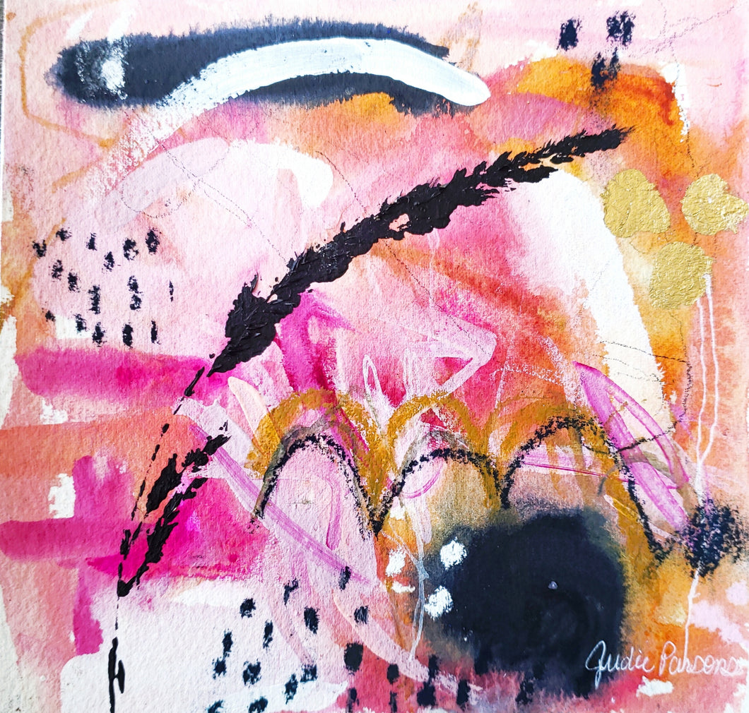 Hope & Peace Collection, 6x6 inches, no. 3 Pink & Gold Leaf, Original Painting
