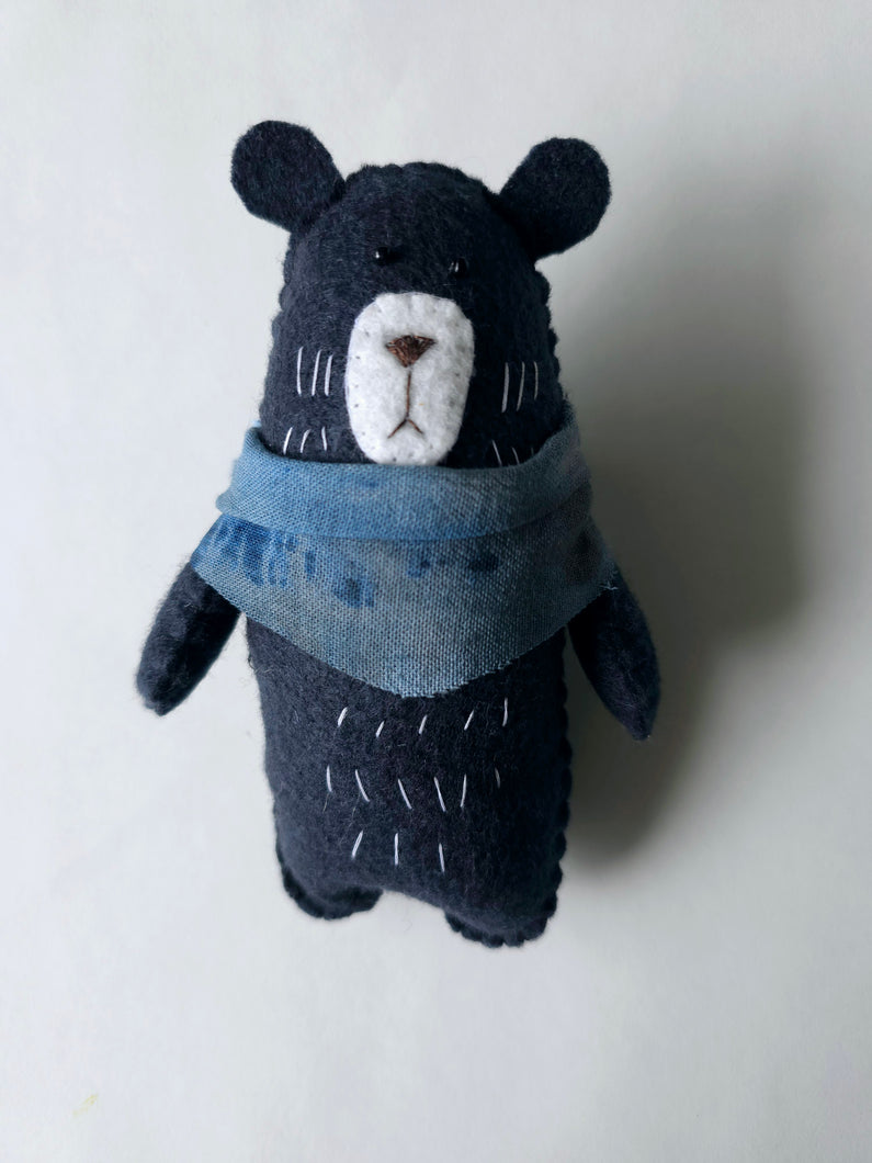 Heirloom, One-of-a-kind Bear, 6 inches, Felt Handstitched Bear.  Blueberry Bear