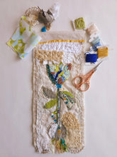 Load image into Gallery viewer, Stitched Stories/ painted and stitched wall hanging/ vintage bloom 1