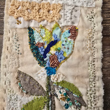 Load image into Gallery viewer, Stitched Stories/ painted and stitched wall hanging/ vintage bloom 1