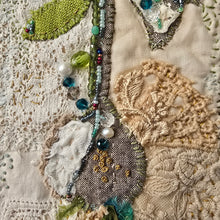 Load image into Gallery viewer, Stitched Stories/ painted and stitched wall hanging/ vintage bloom 1